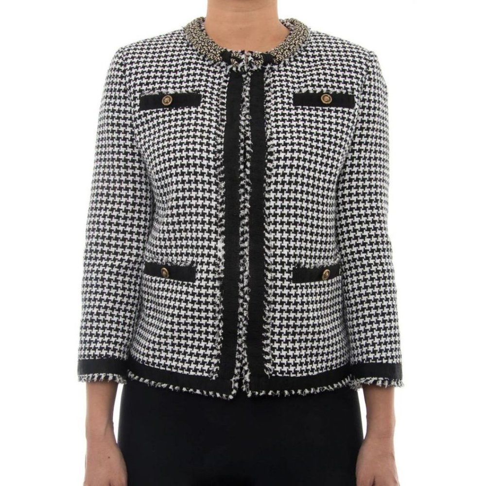 MSGM Houndstooth Check Tweed Jacket Black White Size IT 42/ US 8